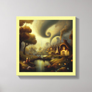 Impressão Em Tela Pintura de Fantasia 5 - Paisagem de Aldeia