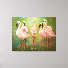 Impressão Em Tela Pintura de flamingos menores