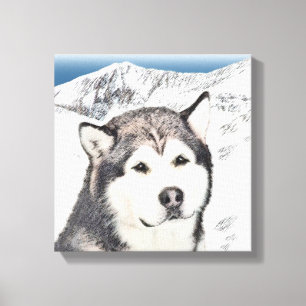 Impressão Em Tela Pintura de Malamute no Alasca - Arte de Cachorro O