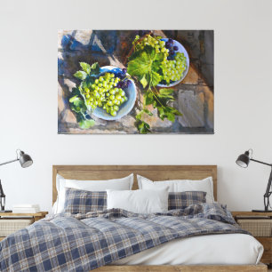 Impressão Em Tela Pintura de Natureza-Morta de Uva Verde