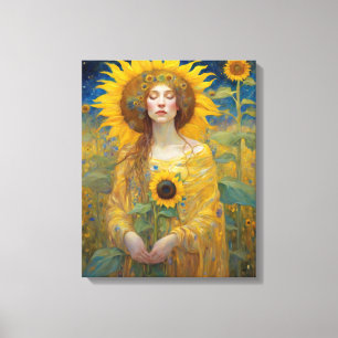 Impressão Em Tela Pintura de Nouveau para Mulher Sunflower