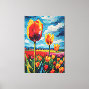 Impressão Em Tela Pintura de Óleo de Campo de Tulip