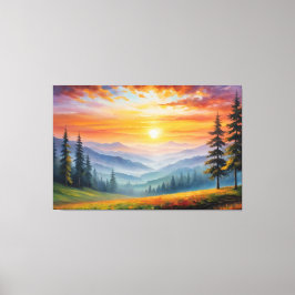 Impressão Em Tela pintura de paisagem com montanhas e árvores