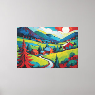 Impressão Em Tela Pintura de Paisagem de Pôr do Sol Vibrante