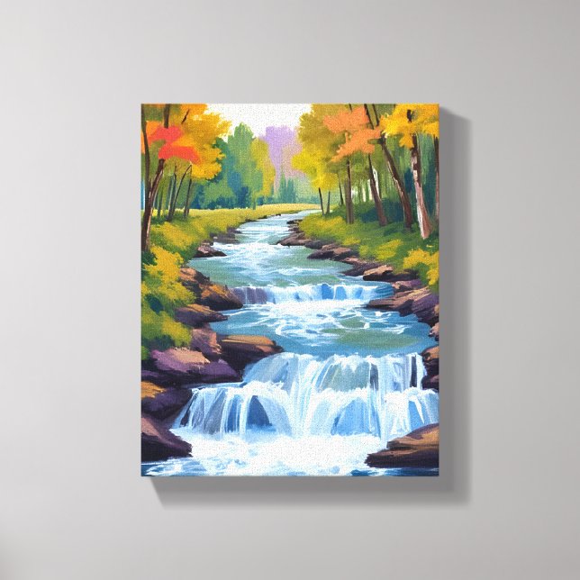 Impressão Em Tela Pintura de paisagem natural de cachoeira (Frente)