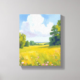 Impressão Em Tela Pintura de paisagem natural de prado verde exubera