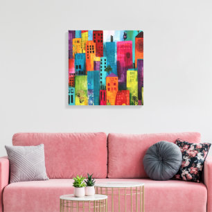 Impressão Em Tela Pintura de Paisagem Urbana Abstrata