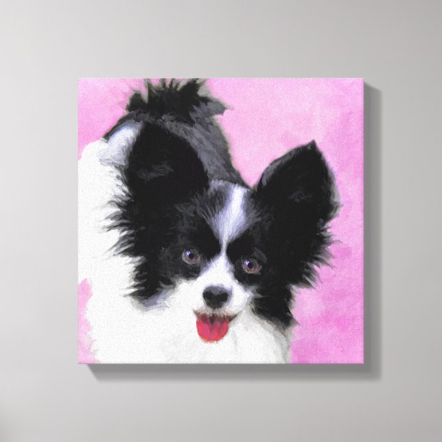 Impressão Em Tela Pintura de Papillon (Branco e Preto) - Arte Canina (Frente)