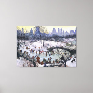 Impressão Em Tela Pintura de patinagem do Central Park do vintage