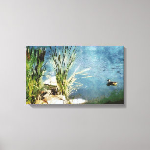 Impressão Em Tela Pintura de pato e taboas