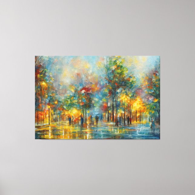 Impressão Em Tela pintura de pessoas andando num parque (Frente)