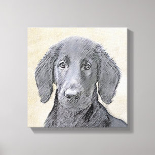 Impressão Em Tela Pintura De Retriever Revestida Plana - Arte De Cã