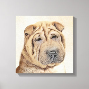 Impressão Em Tela Pintura de Shar Pei - arte original bonito do cão