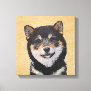 Impressão Em Tela Pintura de Shiba Inu (Preto e Latão) - Arte Canin