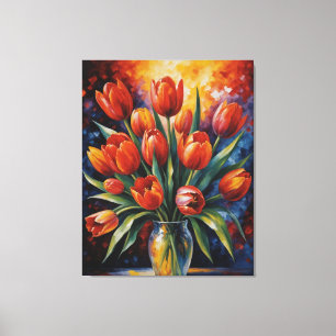 Impressão Em Tela pintura de tulipas vermelhas numa safra