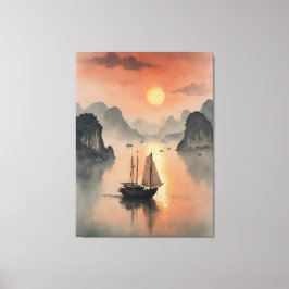 Impressão Em Tela pintura de um barco na água