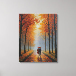 Impressão Em Tela pintura de um casal caminhando em um caminho com á