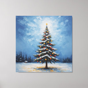 Impressão Em Tela pintura de uma árvore de natal com ornamentos