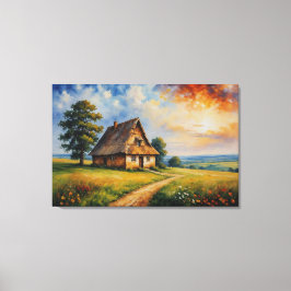 Impressão Em Tela pintura de uma casa num campo