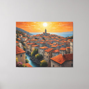 Impressão Em Tela pintura de uma cidade com telhados vermelhos
