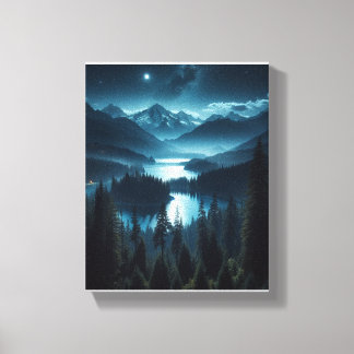 Impressão Em Tela Pintura De Uma Floresta Ao Luar