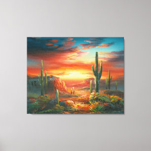 Impressão Em Tela Pintura de uma pintura colorida do por do sol do