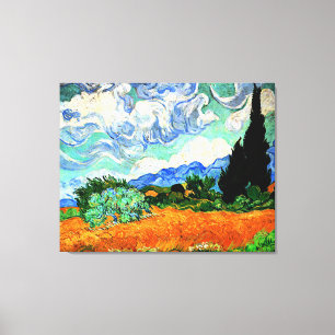 Impressão Em Tela Pintura de Van Gogh, Wheatfield com Cypress Tree