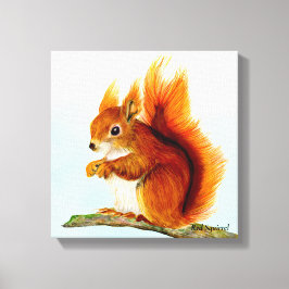 Impressão Em Tela Pintura de Watercolor Red Squirrel