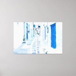 Impressão Em Tela Pintura digital com aquarela Grécia Mykonos