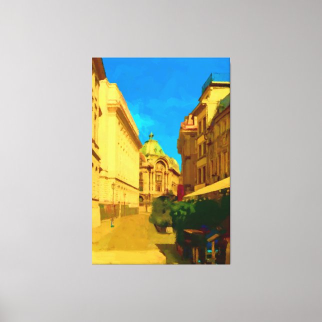 Impressão Em Tela Pintura Digital da Cidade de Bucareste (Frente)