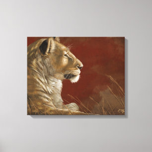 Impressão Em Tela Pintura digital de leoa na sombra