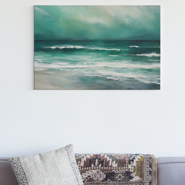 Impressão Em Tela Pintura do Oceano de Praia Verde Teal Moderna (Criador carregado)