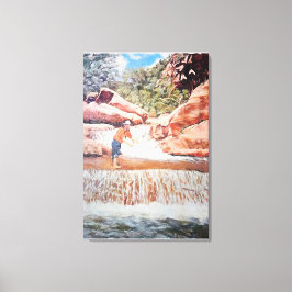 Impressão Em Tela Pintura do pescador em cascata