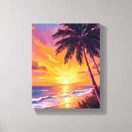 Impressão Em Tela Pintura do Pôr do Sol na Praia do Havaí Viagem