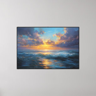 Impressão Em Tela Pintura Dramática do Pôr do Sol no Oceano – Arte A