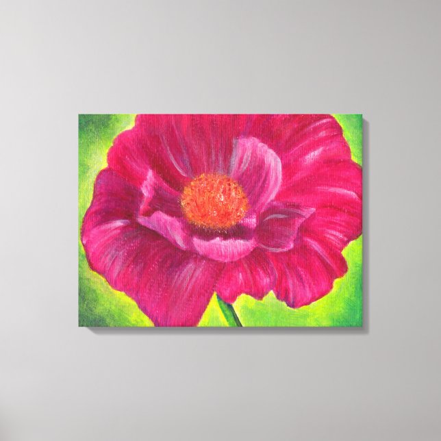 Impressão Em Tela Pintura em Acrírio com Flor Rosa (Frente)