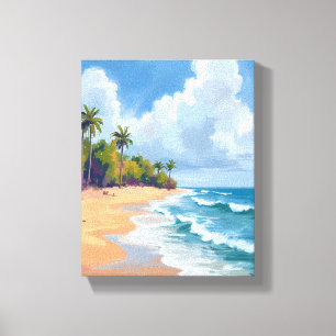 Impressão Em Tela Pintura em Aquarela da Costa do Oceano no Havaí
