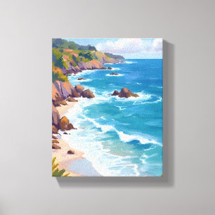 Impressão Em Tela Pintura em Aquarela da Maré do Oceano Azul Costeir
