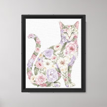 Pintura em Aquarela de Gato Floral