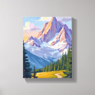Impressão Em Tela Pintura em Aquarela de Paisagem de Montanha