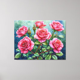 Impressão Em Tela Pintura em Aquarela de Rosas Cor-de-Rosa com Gotíc