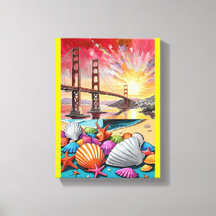 Impressão Em Tela Pintura em Aquarela de São Francisco, Ponte Golden