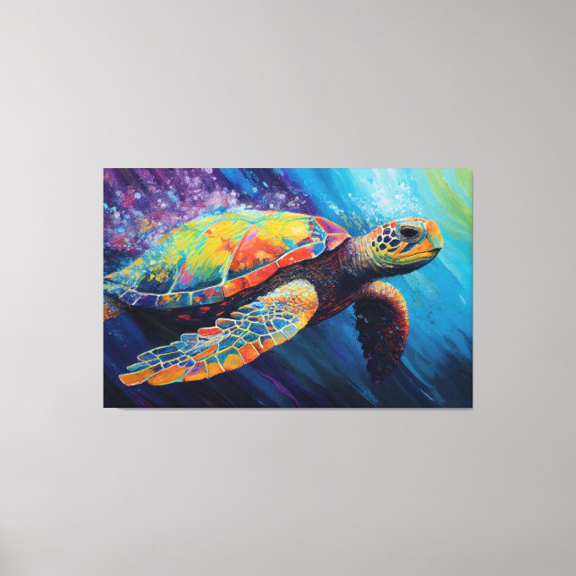 Impressão Em Tela Pintura em Aquarela de Tartaruga Marinha em Tela (Frente)