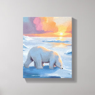Impressão Em Tela Pintura em Aquarela de Urso Polar no Inverno Anima