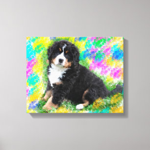 Impressão Em Tela Pintura em Aquarela do Cão de Montanha Bernês