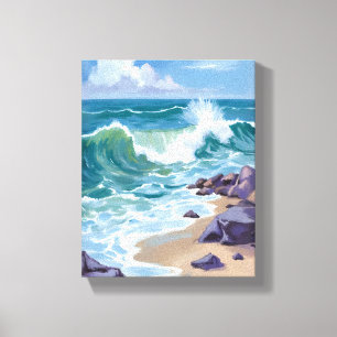Impressão Em Tela Pintura em Aquarela Ondas do Oceano Azul