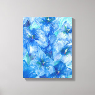 Impressão Em Tela Pintura em flor selvagem azul