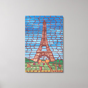 Impressão Em Tela Pintura em Mosaico da Torre Eiffel em Tela Enrolad