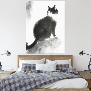 Impressão Em Tela Pintura em Tinta Pintura de Gato Bonito Parede Art