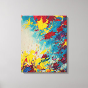Impressão Em Tela Pintura Floral Abstrato vibrante em azul e rosa